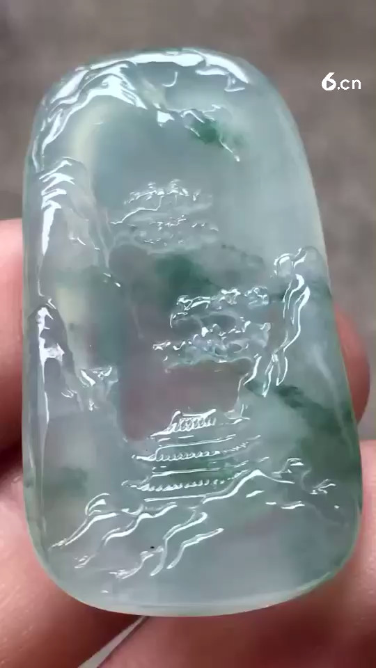 高冰飘彩山水牌.水头通透