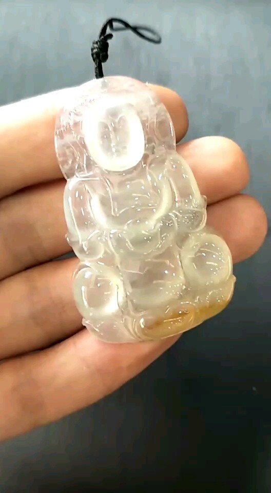 老坑冰种飘冰黄观音翡翠挂件